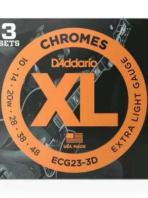 D'Addario ECG23 Chromes Flat Wound Electric Guitar Strings, Extra Light, 10-48, 3 Sets Novinka