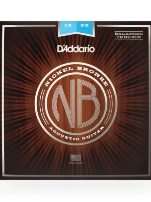 D'Addario NB1252BT Nickel Bronze Acoustic Guitar Strings, Balanced Tension Light, 12-52 Nová Kolekce