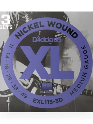 D'Addario EXL115-3D Nickel Wound Electric Guitar Strings, 3 Sets, Medium/Blues-Jazz Rock, 11-49, 3 Sets Bezpečná Platba
