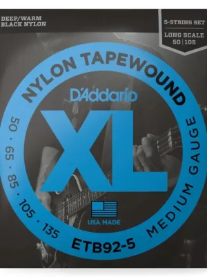 D'Addario ETB92-5 5-String Tapewound Bass Guitar Strings, Medium, 50-135, Long Scale Ověřený