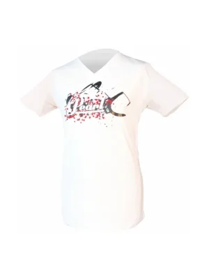 PEARL W1042 White V-Neck T-shirt Splatter Logo - velikost S Uni-Sex Top Prodej
