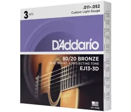 Struny kovové pro akustickou kytaru D'Addario EJ13-3D 80/20 Bronze Custom Light 11/52 Oblíbený