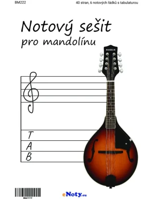 Notový sešit pro mandolínu A4 - 40 stran, 6 notových řádků s tabulaturou Tovární Cena